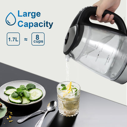 Cool Touch Electric Kettle with 6 Temp Presets for Tea/Coffee | 4H Keep Warm, Borosilicate Glass Inner and PC Outer Wall, BPA free, Auto Shut-off, 1.7L 1500W Fast Boil for Home/Office