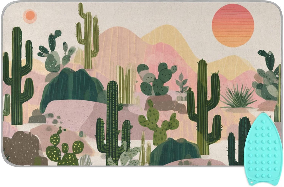 Ironing Mat Portable Ironing Pad Ironing Blanket for Table Top Heat Resistance Double-Side Using Travel Large 47.2 x 27.6 Inch Foldable Lightweight Boho Cactus Mountains and Sun