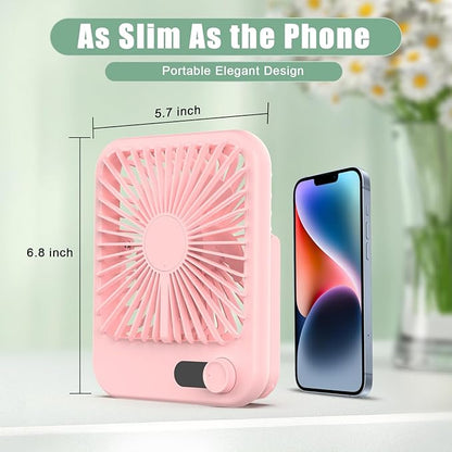 Portable Fan Rechargeable, Small Desk Fan Quiet, 180°Tilt Adjustable Personal Fan for Sleeping, Battery Operated, 100 Speeds, Table Fan for Bedroom Office Home Outdoor, Pink