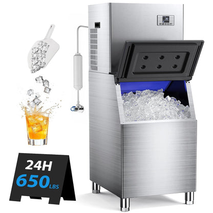 Commercial Ice Machine Maker 650lbs/24H, Large Capacity 400lbs, Stainless Steel Electric Ice Machine with Self Cleaning Function,12 Adjustable Ice Thicknesses