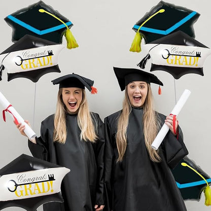 6pcs Graduation Cap Decorations Set, Congrats Grad Balloons, Large Graduation Cap, Hat Balloon with Tassel Design, Grad Foil Balloons For College High School Party Decorations 2026