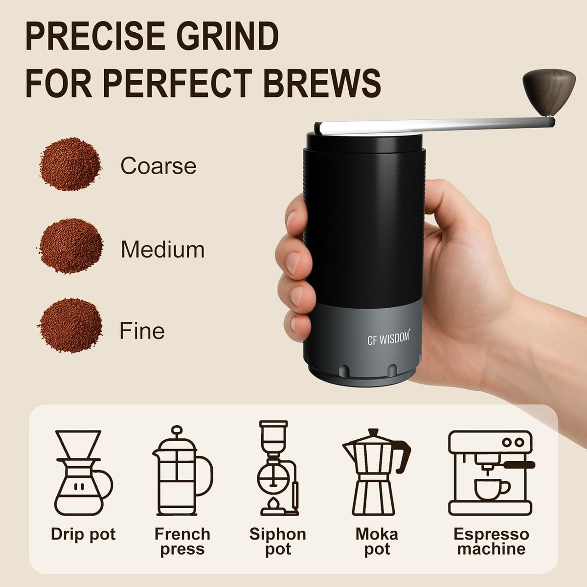 Portable Electric Coffee Grinder, Conical Burr Coffee Grinder – Dual Mode Manual & Electric Grinder Manual with Adjustable Grind Settings