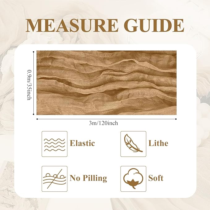 Asee'm 6pcs Cheesecloth Table Runner 120 Inches Long Khaki Boho Gauze Cheese Cloth Runner 10FT Rustic Sheer Table Runners for Christmas Wedding Party Baby Shower Spring Easter Decoration