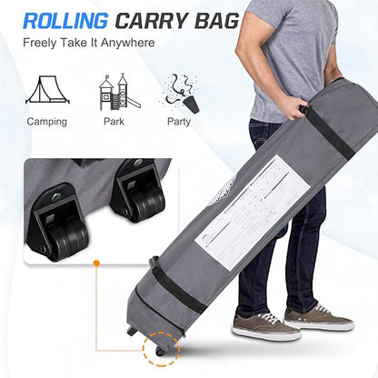 EAGLE PEAK Pop Up Canopy Tent with Wheeled Carry Bag, 8 Stakes, 4 Ropes, 4 Weight Bags, Easy Set Up Tent Canopy, 10x10 ft, 100sqft of Shade, Flame