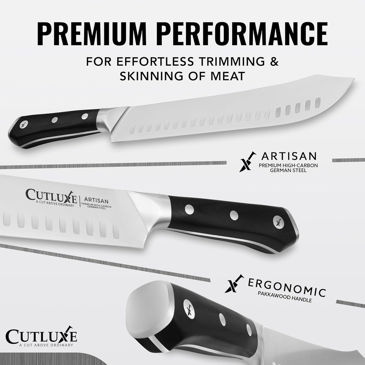 Cutluxe Butcher Knife – 10″ Bullnose Carving Knife, Forged High Carbon German Steel – Full Tang & Razor Sharp – Ergonomic Handle Design
