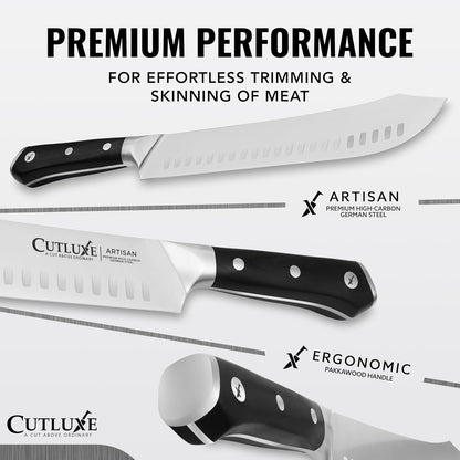 Cutluxe Butcher Knife – 10″ Bullnose Carving Knife, Forged High Carbon German Steel – Full Tang & Razor Sharp – Ergonomic Handle Design