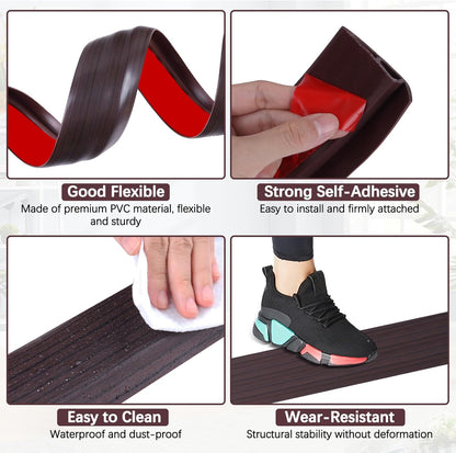 Vinyl Door Threshold Flooring Transition Strip Self Adhesive Carpet Edging Strip for Laminate Doorway Edge Threshold from 3/5" to 4/5" (Black Walnut Wood Grain, 10 Ft)