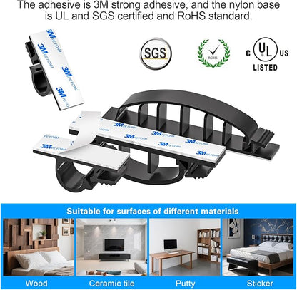 XHF 30pcs Adhesive Cable Wire Clips Kit Black, Outdoor Cable Management Wire Organizer Cord Holder for Under Desk, Car, Wall, TV PC Ethernet Cable