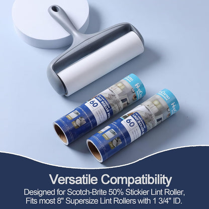 8 inch Large Surface Lint Roller Refills for Scotch-Brite 50% Stickier Lint Roller, Fits Most 8" Supersize Lint Rollers with 1 3/4" ID, Total 240 Easy Tear Sheets (Pack of 4)
