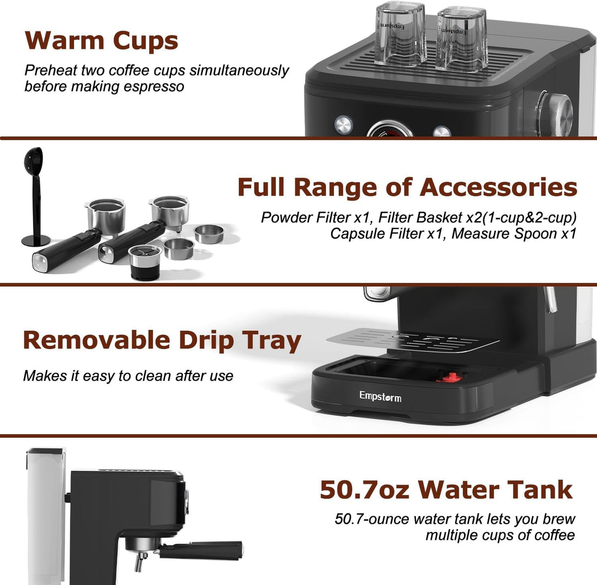 2in1 20 Bar Espresso Machine with Milk Frother, Coffee Latte Cappuccino Maker for Home, Coffee Machine Suitable for Coffee Powder/Capsules