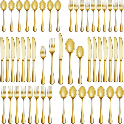 MUTNITT 60 Pcs Gold Silverware Set Service for 12, Premium Stainless Steel Flatware Set, Cutlery Utensil Set, Durable Home Kitchen Eating Tableware Set, Include Fork Knife Spoon Set, Dishwasher Safe