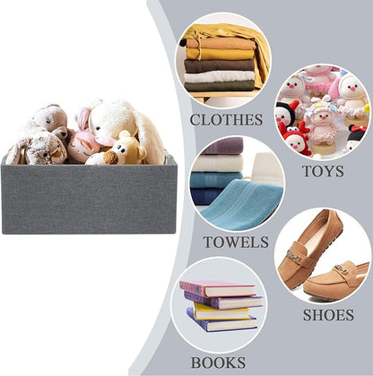 Foldable Fabric Storage Cubes, 2 Packs Cloth Storage Baskets with Wooden Handles, Collapsible Shelf Closet Organizer Bins, Rectangular Storage Boxes for Decor (Gray 2 Pack)