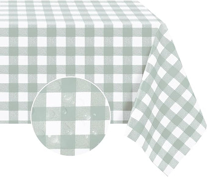 Romanstile Rectangle Vinyl Tablecloth, 100% Waterproof Checkered Plastic Table Cloth, Heavy Duty Buffalo Gingham Table Cover for Dining, Camping, Picnic, Outdoor - 54 x 120 Inch, Light Grey