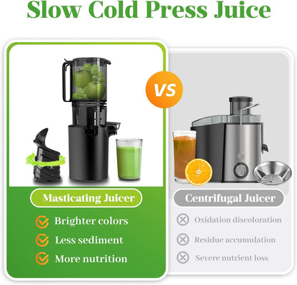 Cold Press Juicer, 5.4" Wide Feed Chute Juicers with 350w Power Motor, Slow Masticating Juicer Machine with High Juice Yield for Whole Vegetables & Fruits, Easy to Clean, Grey(pro)