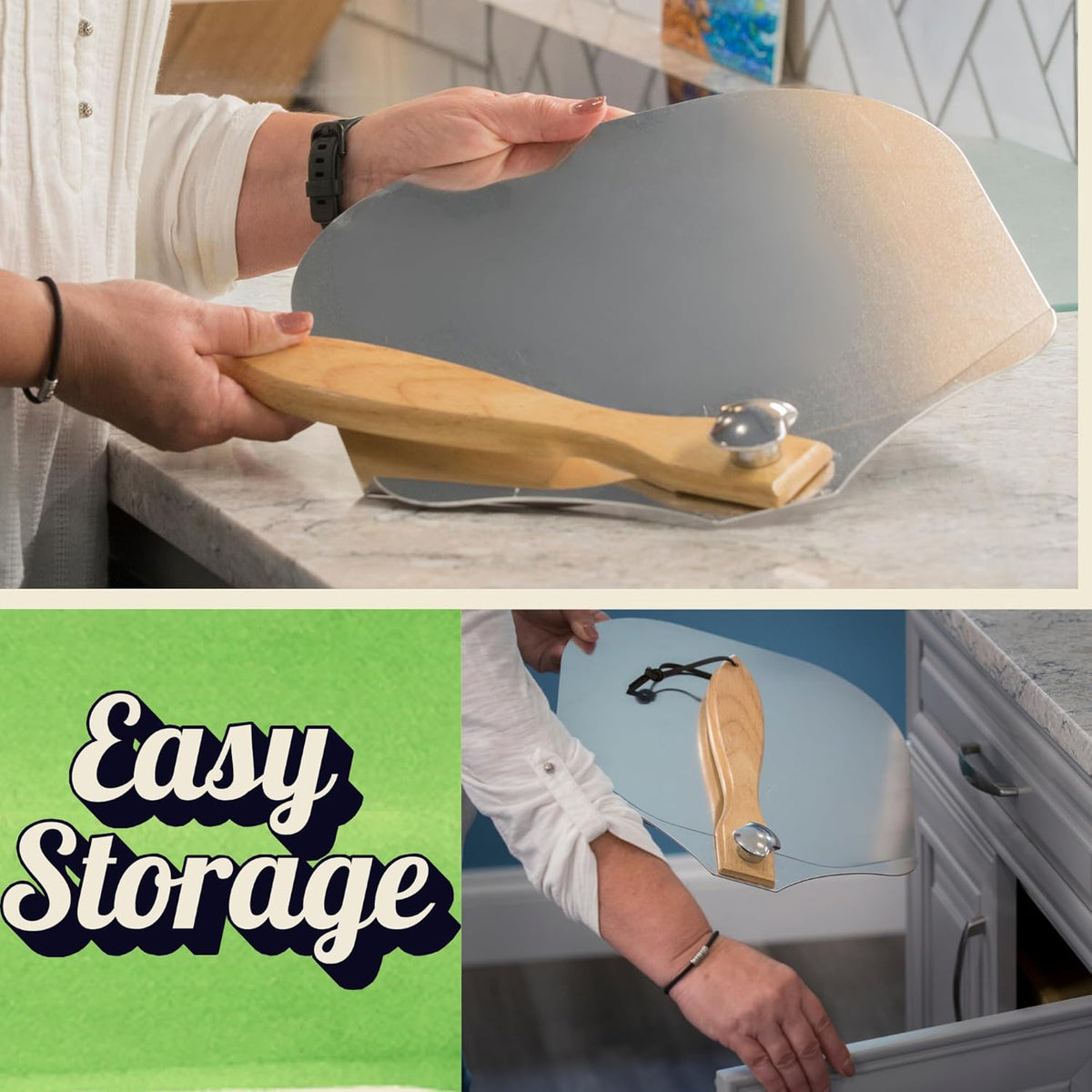 Round Pizza Stone for Oven 16 inch - Large Pizza Stone with Handles, Metal Pizza Peel, Pizza Cutter and Dough Tool - Baking Stone for Oven Bread