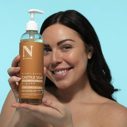 Dr. Natural Castile Liquid Soap - Multi-Use Body Wash, Shampoo and Face Wash - Hydrating Body Soap for Skin, Hair, Pets and Home - Almond - 16 oz