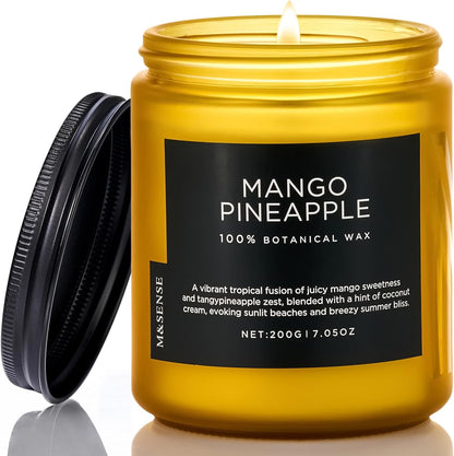 M&SENSE Mango Pineapple Tropical Scented Candle, 7.05oz Non Toxic Natural Soy Wax 50 Hours Long Lasting Burn Fruit Scent Summer Gifts for Housewarming, 2 Wick Aromatherapy Candle for Women Men