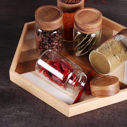 Saiool 6 Pcs Small Glass Spice Jars with Label,High Sealing Threaded Mouth,with Black Printed Spice Labels - 8.79oz /260ml*6
