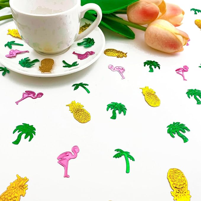 Werich Hawaiian Party Confetti Tropical Foil Table Scatter Decorations, Flamingo Pineapple Palm Tree Confetti for Luau, Beach, Summer, Birthday, Wedding, Aloha Theme Party Supplies