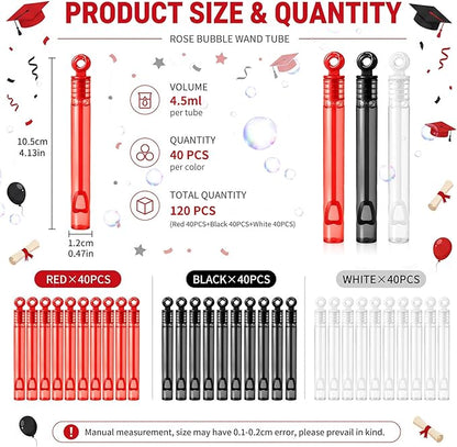 Lunmon 120 Pcs Graduation Mini Bubble Wands Bulk Grad Party Favors Class of 2026 Red Black White Bubble Toys Gifts for Kids Preschool Kindergarten Grad Birthday Party Supplies for High School Students