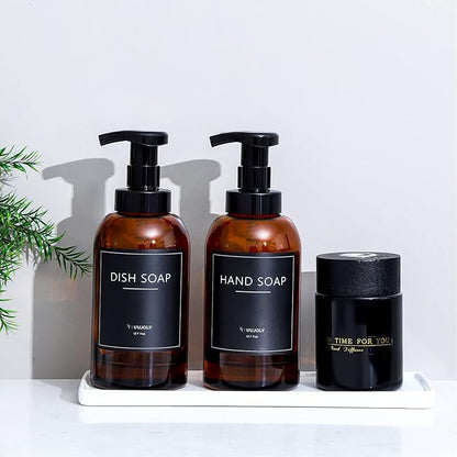 Foaming Hand Soap Dispenser Glass Jar Foam Dish Soap Dispenser for Bathroom and Kitchen Sink, Liquid Pump Bottle for Shampoo, Body Wash, Amber, 2 Pack