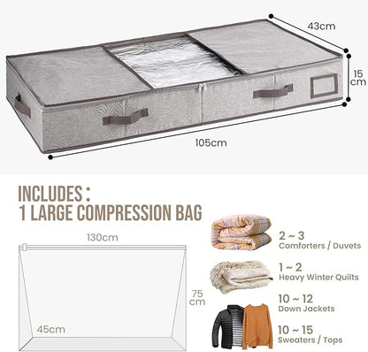 TAILI Under Bed Vacuum Storage Bags for Comforters and Blankets, Save 80% Space, Large Capacity Foldable Cationic Storage Box for Quilts Pillow Blankets Linen, 41" x 17.7" x 6", Jumbo Vacuum Seal