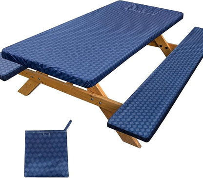 Picnic Table Cover with Bench Covers Portable Table Cloth Built-in Storage Pocket Picnic Table Covers With Elastic Waterproof Camping Essentials for RV Camping