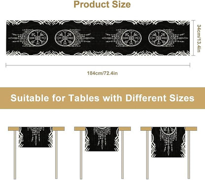 Viking Table Runner, Nordic Ancient Mythical Runes Print Table Runner for Home Dining Kitchen Coffee Table Party 13x108in