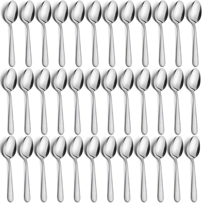 36-Piece Stainless Steel Silverware Set, 5.9" Tea Spoons, Durable Small Spoons, Cost-effective for Home, Kitchen, Restaurant - Mirror Polished, Dishwasher Safe