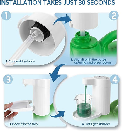 APEKX Smart Electric Laundry Detergent Dispenser with Graduated Cup, USB Rechargeable, 15-75ml Adjustable Dosing & No-Spill Design for Liquid Detergent Containers (White)