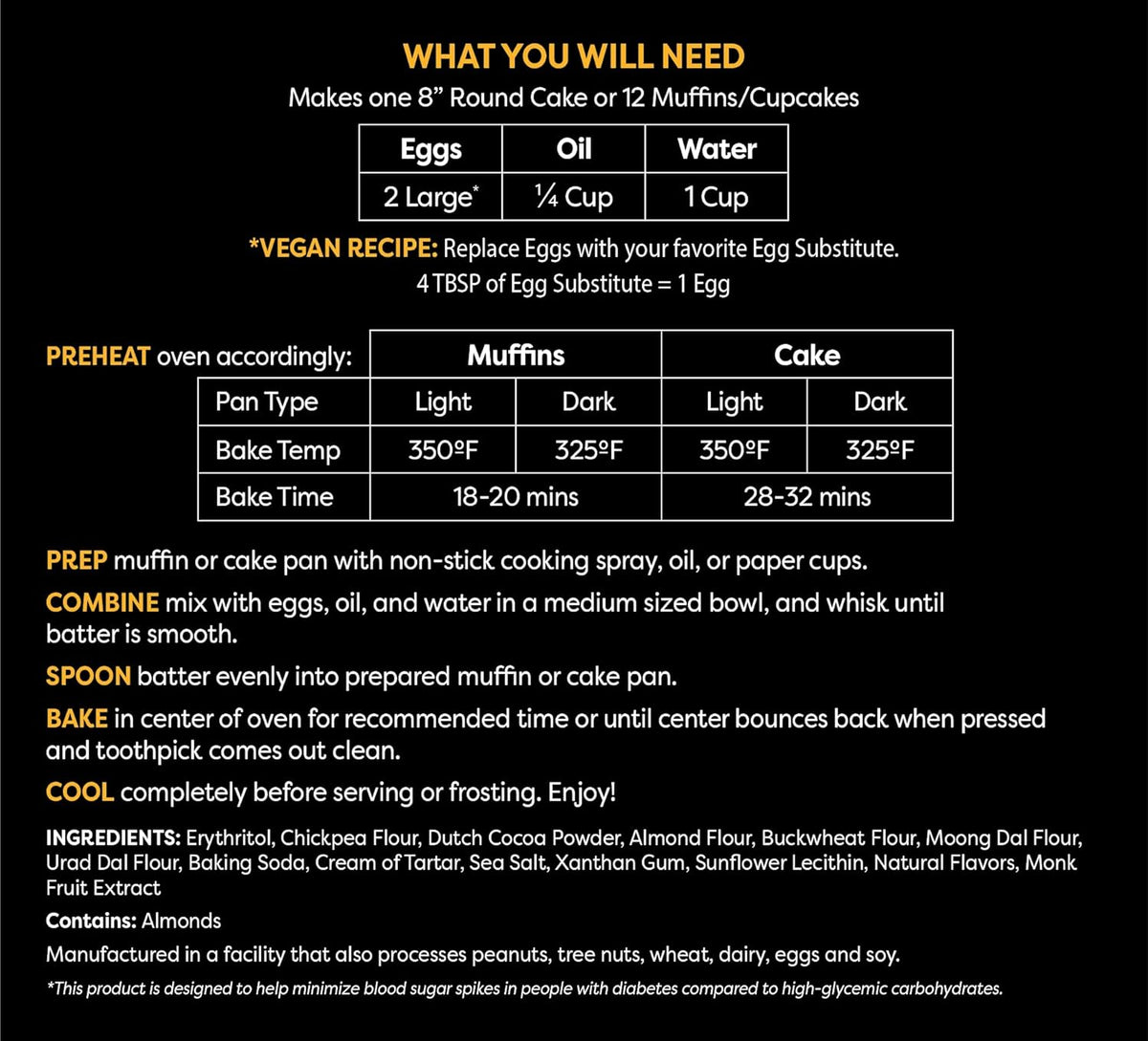 TruEats Dutch Chocolate Muffin & Cake Mix: Low Glycemic, Protein & Fiber Rich, Gluten & Grain Free, Diabetic Friendly, Vegan Friendly, Dairy Free