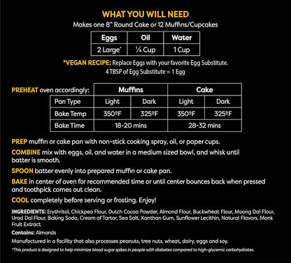 TruEats Dutch Chocolate Muffin & Cake Mix: Low Glycemic, Protein & Fiber Rich, Gluten & Grain Free, Diabetic Friendly, Vegan Friendly, Dairy Free