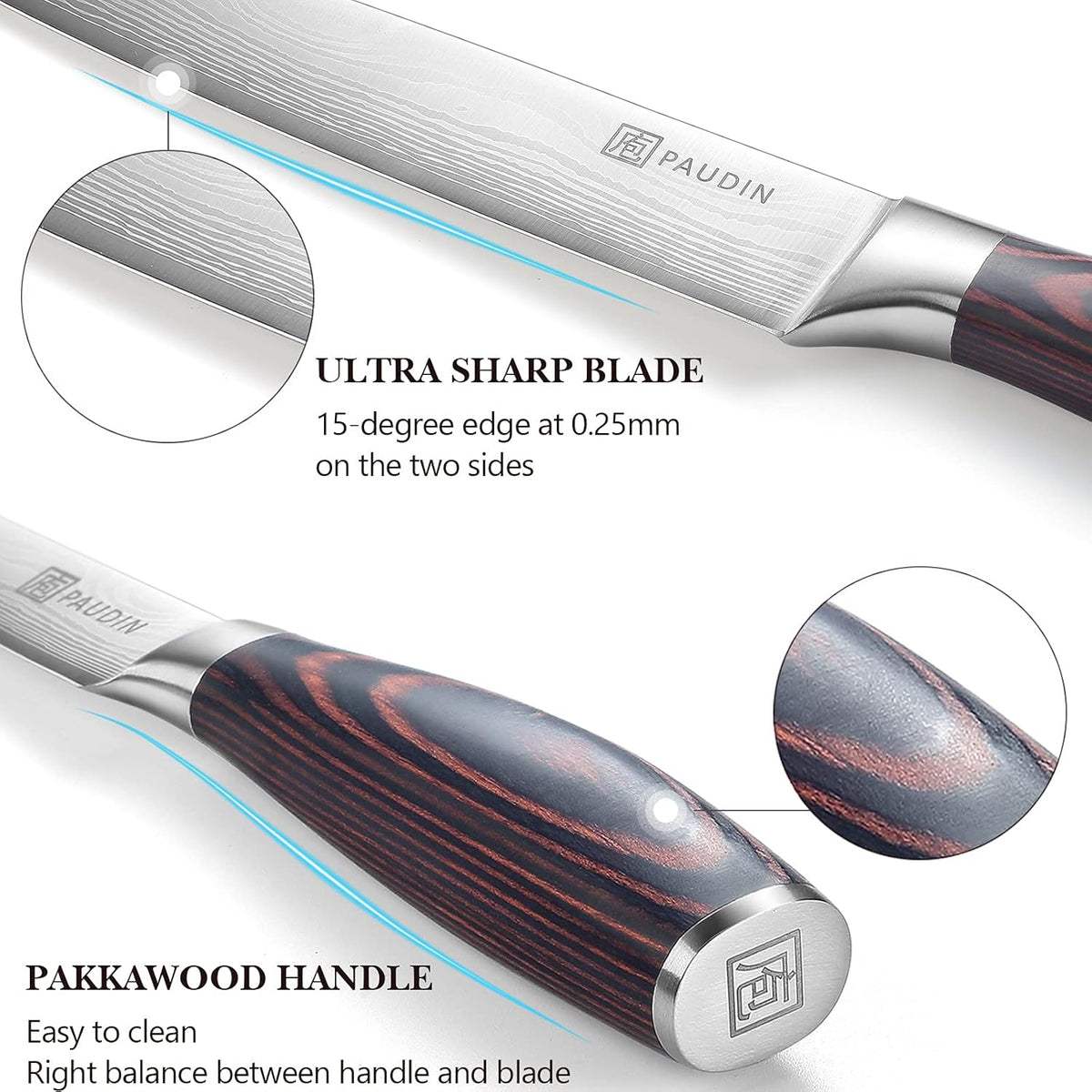 Paudin Carving Knife 8 inch, Ultra Sharp Brisket Slicing Knives, Premium Meat Cutting Knives German Stainless Steel, BBQ Knife with Ergonomic Handle