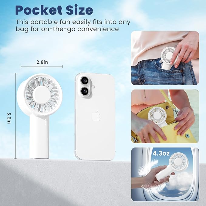 HandFan Handheld Mini Fan, Next Generation Small Fans Portable [8.5H Runtime] with Powerful High Speed Turbo Motor, USB Rechargeable, Pocket Design for Travel/Summer/Concerts/Lash, Gifts for Women