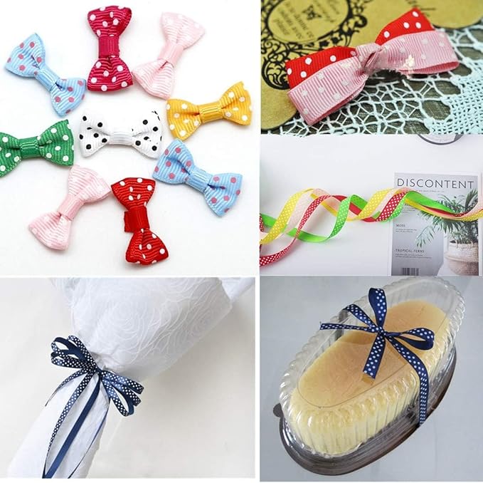 Grosgrain Ribbons 3/8 Inch Polka Dot Ribbon Multi Color Fabric Ribbon 40 Yards for Gift Wrapping Holiday Wedding Party Decoration DIY Bow Hair Accessories Total 8 Colors