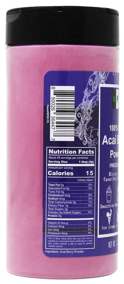 NPG Freeze-Dried Acai Berry Powder 7 Oz, Seedless Superfood with a Fine Powder Texture for Smoothies, Drinks, and Natural Food Coloring, Non-GMO