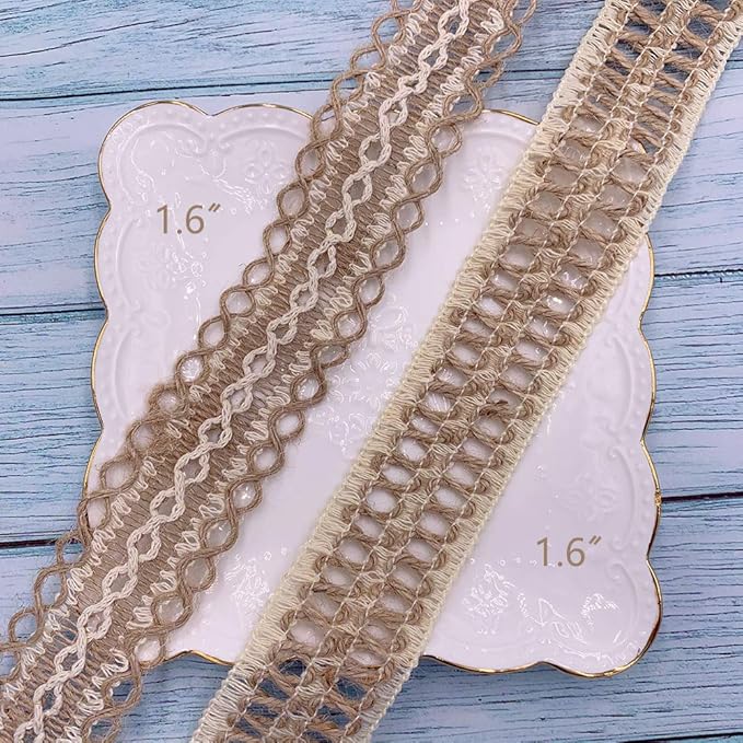 Burlap Ribbons,8 Rolls Burlap Lace Burlap Wedding Ribbon Natural Jute Rope Twine String for Crafts Gift Wrapping Wedding Party Home Decoration(17.6 Yards)