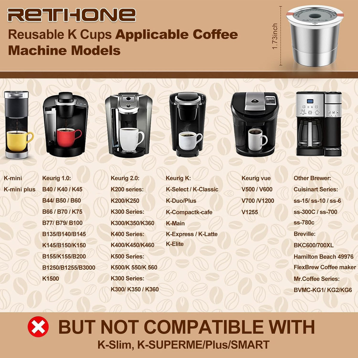 Rethone Reusable K Cup for Keurig: Stainless Steel K Cup Coffee Pods Compatible with Keurig 1.0 & 2.0 Coffee Makers Machine