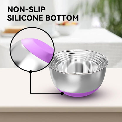 Stainless Steel Mixing Bowls with Lids – Set of 5 Large Nesting Metal Bowls for Kitchen, Baking, Cooking, Food Prep & Storage, Non-Slip Base