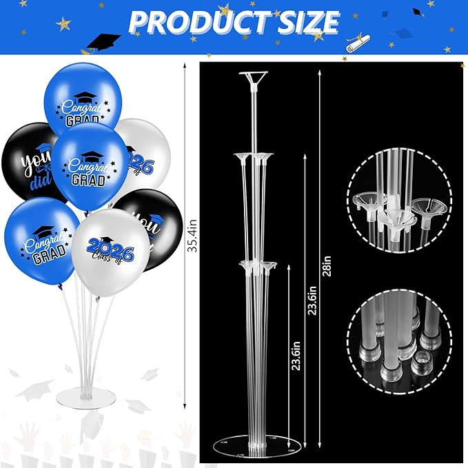 4 Set Graduation Party Balloon Stand Kits for Table Centerpieces Balloon Tables Holders with Congrats 2026 Graduation Party Decorations for School College Photo Props(Blue)