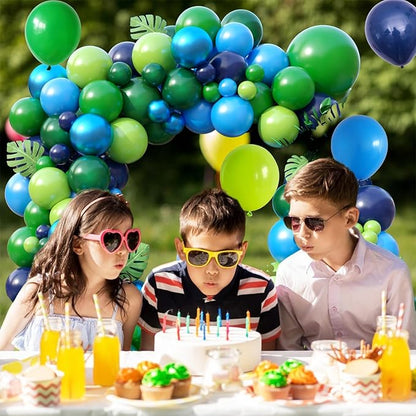 FunHot Blue Green Balloon Arch Kit, Dinosaur Balloon Garland Kit with Fruit Green Dark Navy Blue Latex Balloons for Boys Baby Shower Jungle Safari Kids Dinosaur Themed Birthday Party Decorations