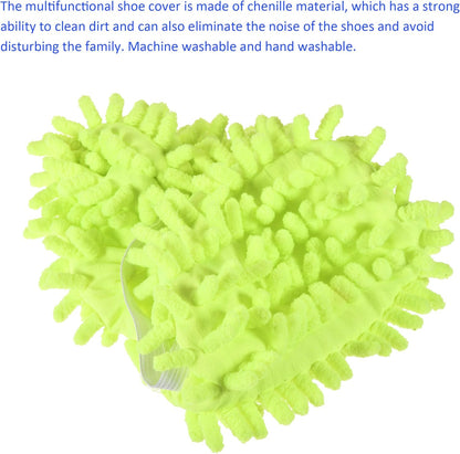 1 Pair Washable Cleaning Shoes Cover - Floor Cleaning Dust, Chenille Microfiber Duster Mop Slippers, Apply to House Office Room (Green)