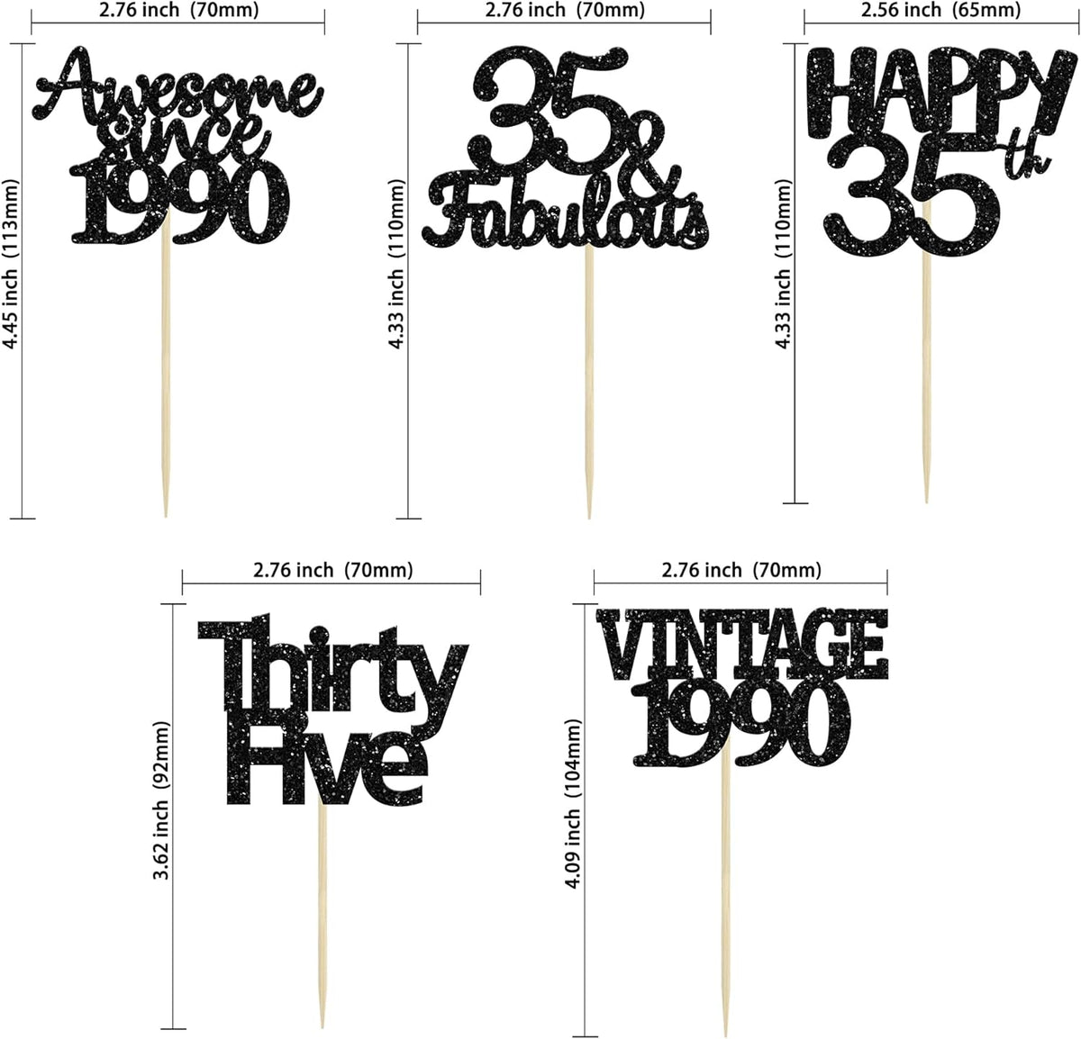 Gyufise 30 Pack Vintage 1989 Cupcake Toppers Black Glitter Thirty Five Happy 35 Cake Decorations Cheers to 35 Years Birthday Cupcake Picks 35th