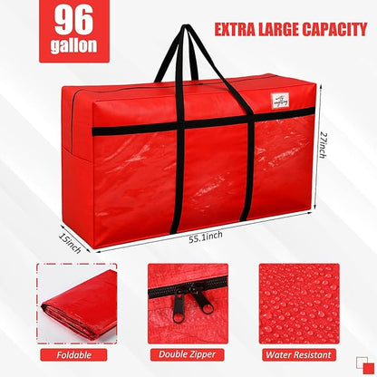 4 Pcs 96 Gallon Extra Large Moving Bags Heavy Duty Storage Bag with Strong Zipper Handle Foldable XXL Jumbo Storage Tote Packing Moving Box for College Dorm Travel Cloth Duffle (Red)
