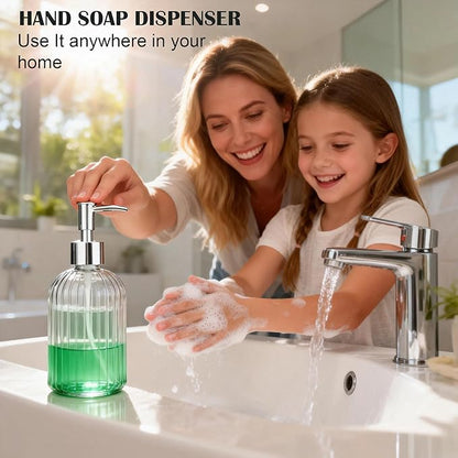 Glass Soap Dispenser Refillable: 400ml 13.5Oz Hand Soap Dispenser with Pump for Kitchen Bathroom Shower, Decorative Modern Liquid Soap Dispenser for Dish, Hand Soap, Body Wash, Lotion