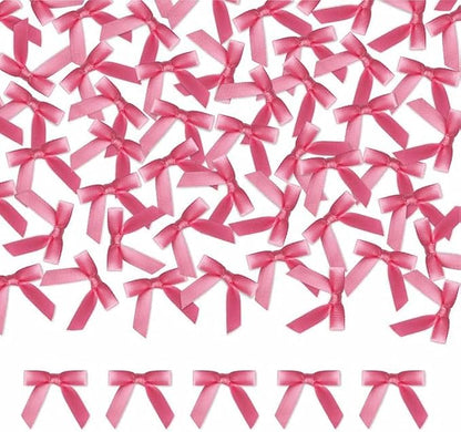 Meseey 100 Pcs 1.5 Inches Premade Craft Bows Self Adhesive Hot Pink Satin Ribbon Bows for Treat Bags Gift Wrapping Basket Wedding Baby Shower Brithday Party(Hot Pink)