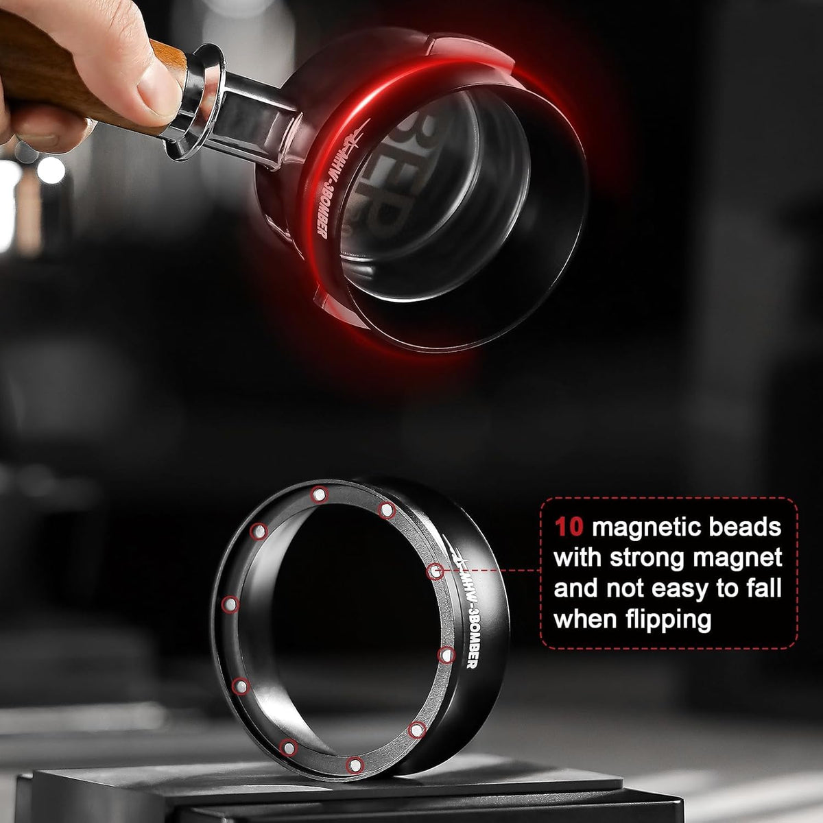 MHW-3BOMBER 51mm Espresso Dosing Funnel Magnetic Coffee Dosing Ring Portafilter Funnel Barista Tools Compatible with 51mm Delonghi Decica Portafilter DR5548B-OS