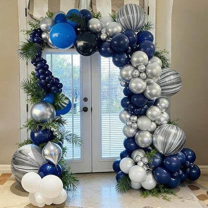 60pcs Blue Silver Balloons, 12inch Navy Blue, Black, Metallic Silver Party Balloons for Graduation 2026, Father's Day, Men's Birthday, Sports Party Decorations