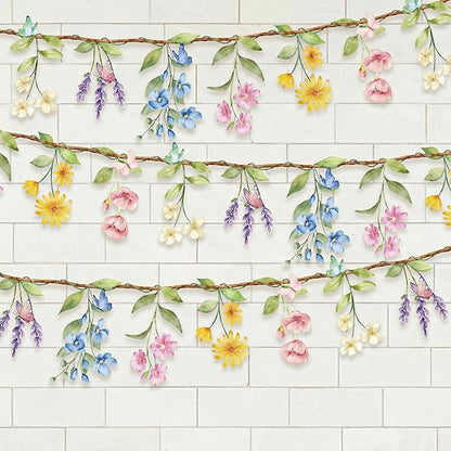 2 Pcs Wildflower Garland, Wildflower Party Decorations Reusable Garden Flower Banner for Baby Shower Birthday Spring Fresh Off the Market Bridal Shower Girl Party