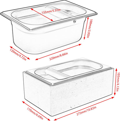 Knock Box Espresso, Coffee knockbox with Rubber Knock Bar and Anti-slip Pad, Commercial Use Large Capacity, Stainless Steel and Wooden